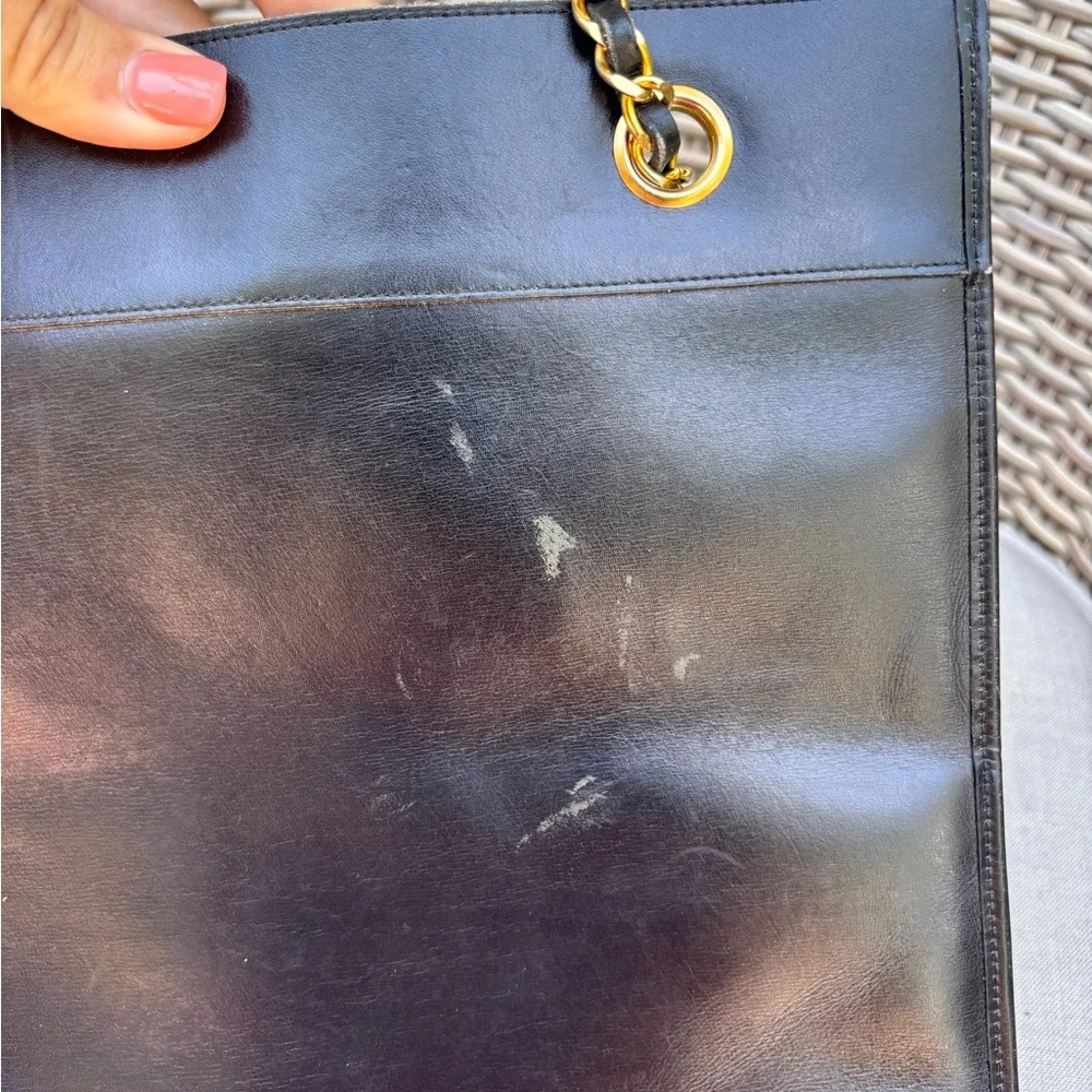 Authentic CHANEL vintage flat black lambskin mini tote